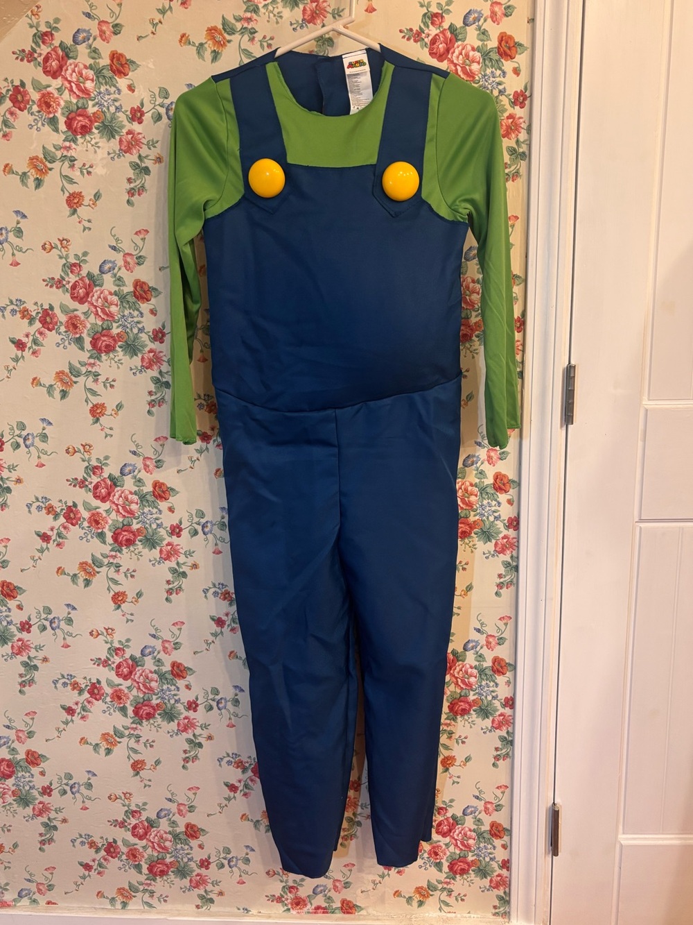 Super Mario Luigi Kids Costume L 10/12 Nintendo Disguise Jumpsuit Halloween